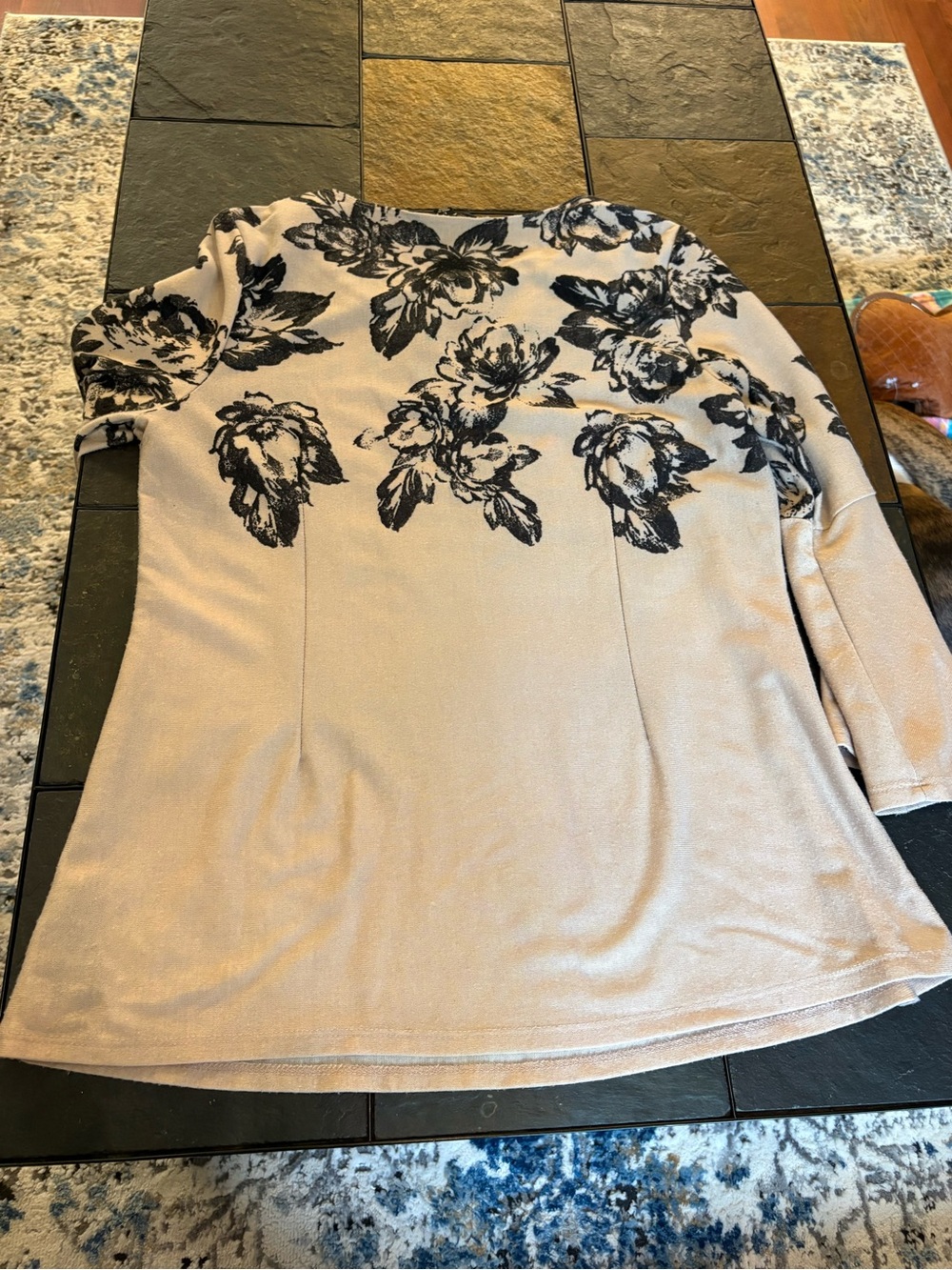 Zac & Rachel Beige Tunic with Black Floral Yoke and Bell Sleeves - Picture 4 of 4